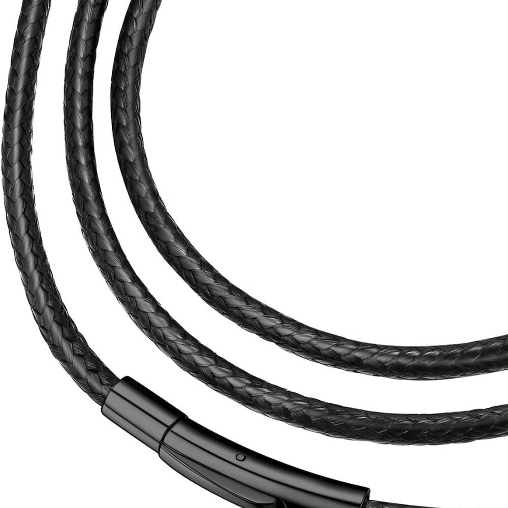 Braided Leather 2MM/3MM Necklace Cord for Men with Stainless Steel Snap Clasp, W